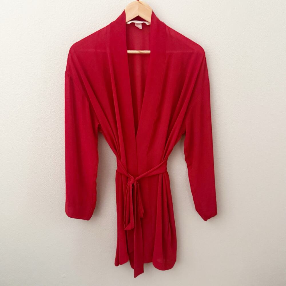 VICTORIAS SECRET | Vintage Sheer Short Robe Attached Belt Muted Red | OSFM